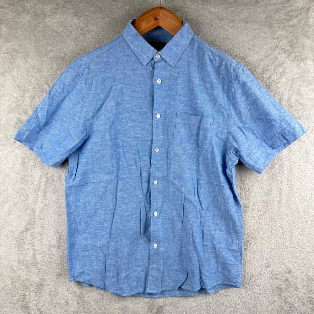 Primark Linen Blend Button Up Shirt Mens L Regular‎ Fit Beachy Light Minimalist
